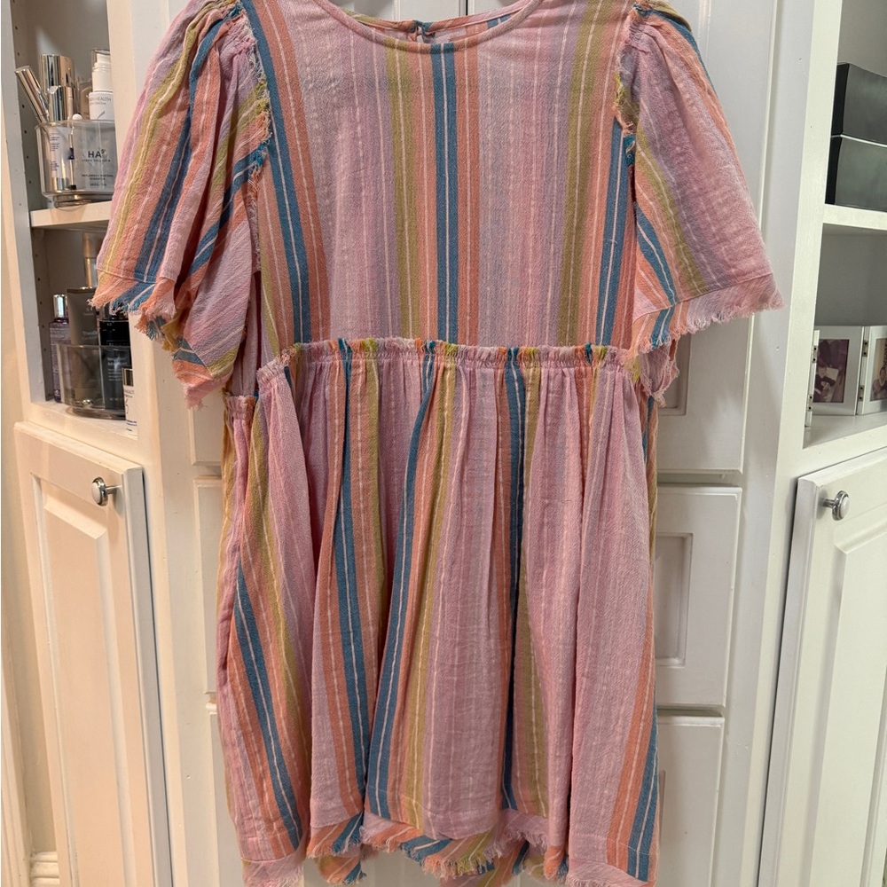 Show Me Your Mumu Brooks Babydoll Mini Dress Paradise Stripe Pink Boho M